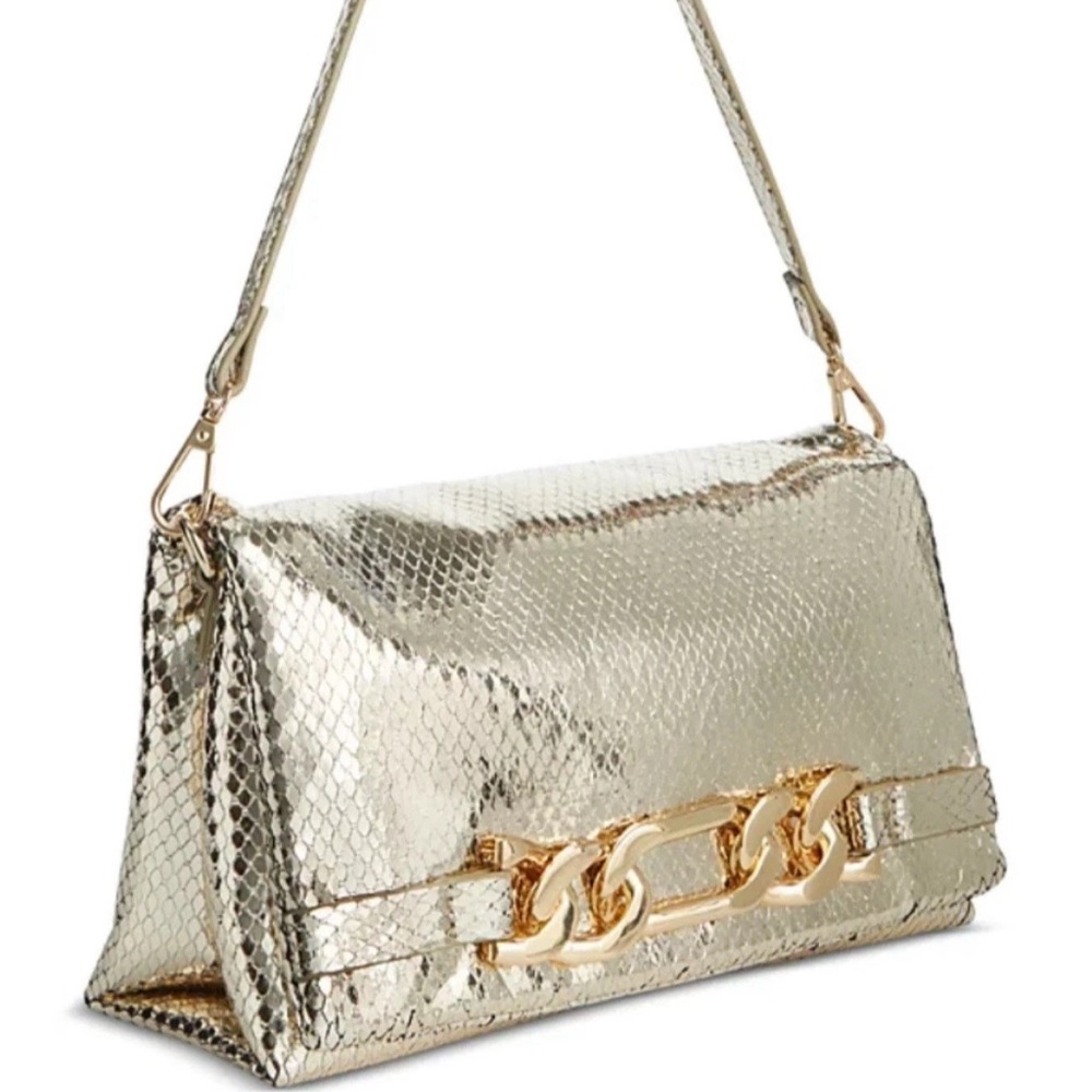 I.N.C. New..! Gold Chain Nina Gold Metallic Snake Faux Skin Women’s Bag Elegant